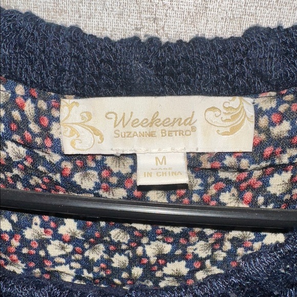 Suzanne Betro dark blue two in one Cable Knit Sweater with Floral Hem sweater - Picture 4 of 4